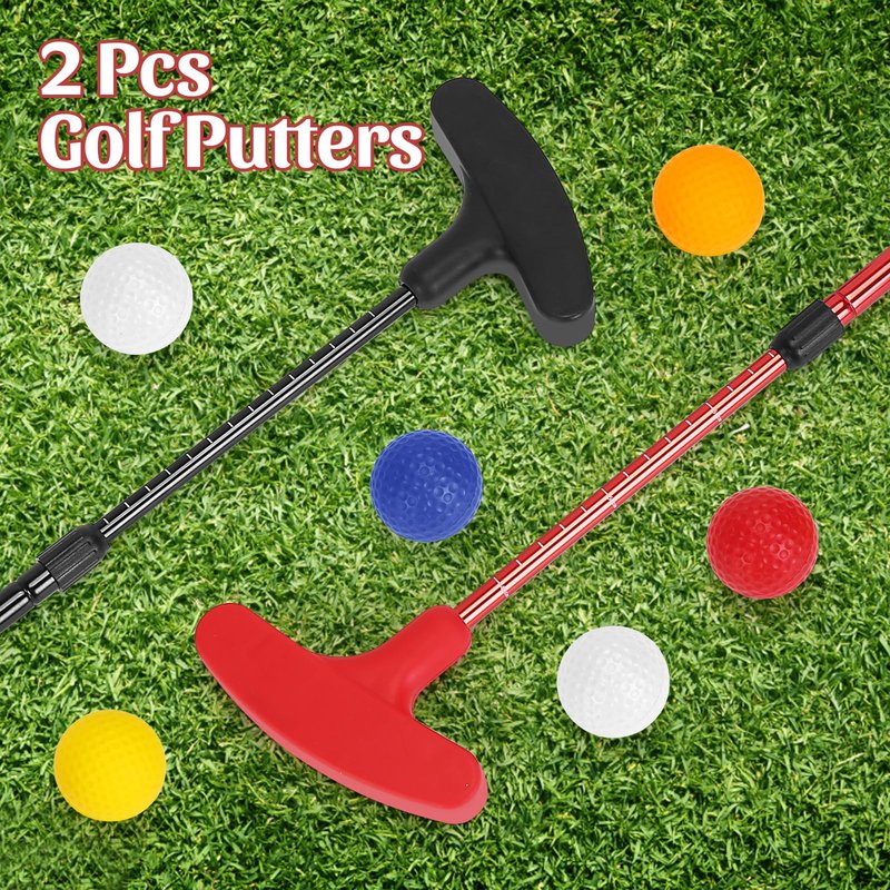 2 Pack Mini Golf Putters, Right and Left Handed Two Way Golf Clubs with 6 Balls, Adjustable Putters for Men and Women (（Black,Red）)