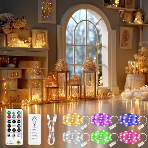 HXWEIYE 300L Curtain Lights - Plug-In & 6 Pack Rechargeable Fairy Lights with Remote & Timer