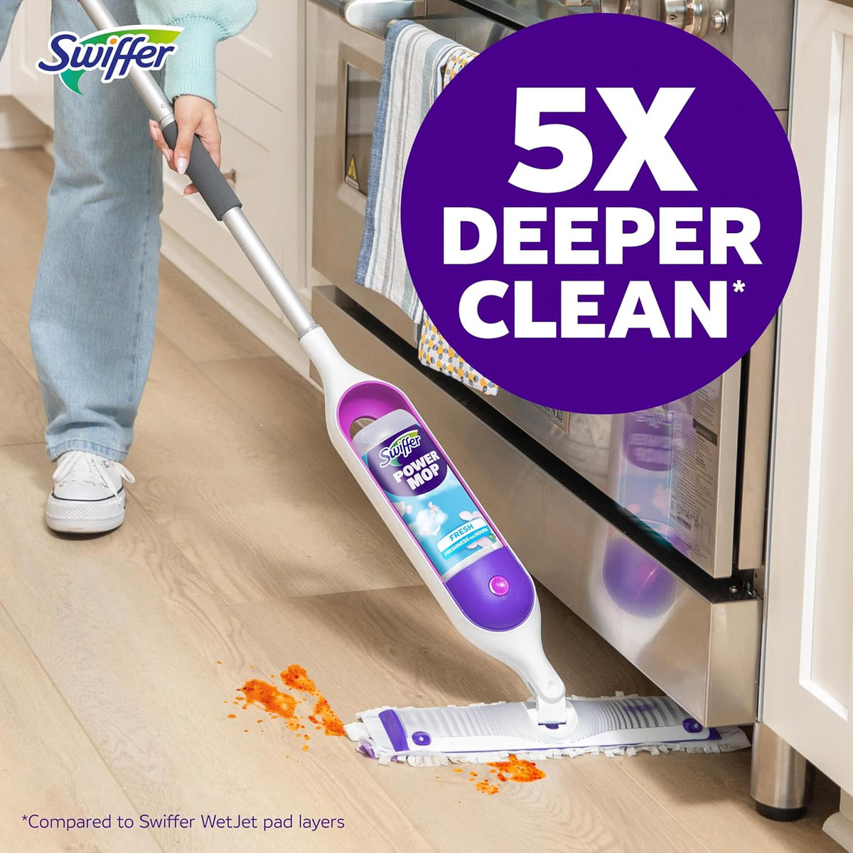 Swiffer PowerMop Multi-Surface Mop Kit - Fresh Scent Cleaning Solution & 2 Mopping Pad Refills