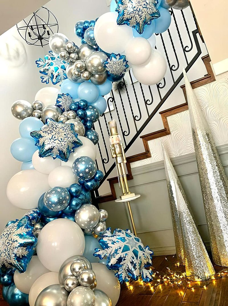 132PCS Ice Snow Queen Metal Balloons Double Layer Snowflake Decorations Balloons Garland Arch Kit For Birthday Baby Shower Winter Wonderland Christmas Home Party Decorations