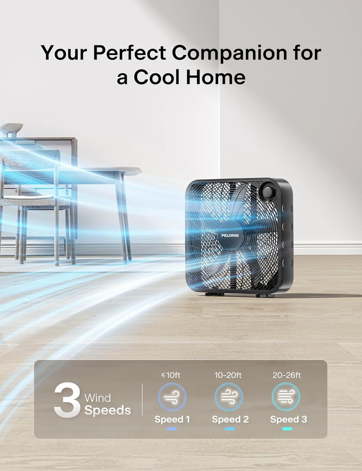Pelonis 20 Inch Box Fan - Powerful 3-Speed Floor & Window Fan with Superior Air Throw (2295 CFM)