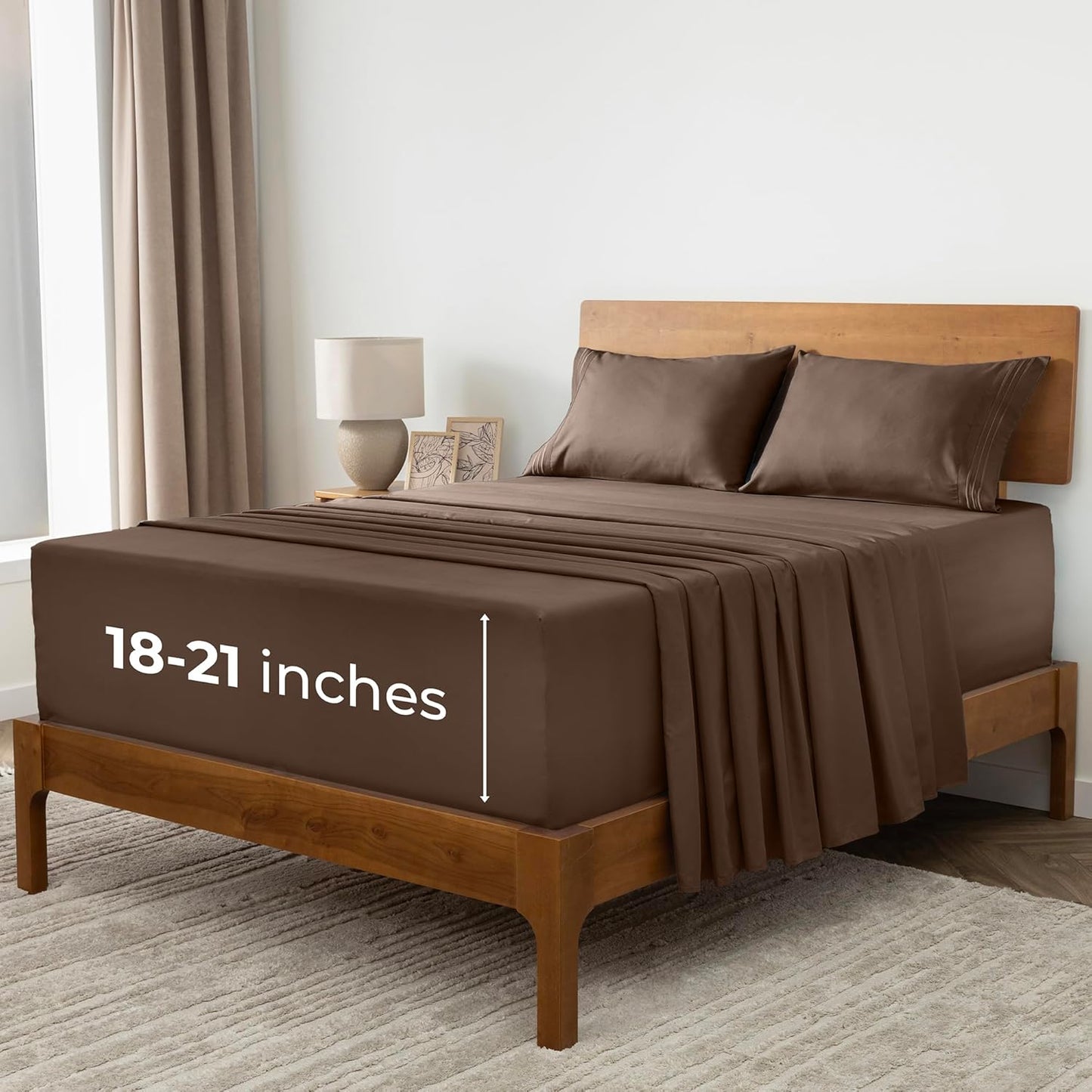 Mellanni Extra Deep Split King Sheets - Hotel Luxury Bedding Set | Ultra Soft, Cooling, Stain Resistant (Brown)