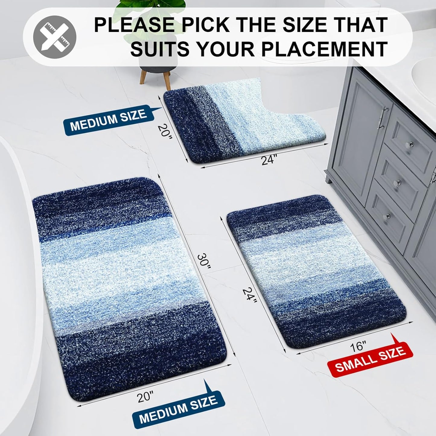 Arotive Microfiber Bath Rug - Soft, Absorbent, Non-Slip Design | 36x24 Blue Rectangular Mat