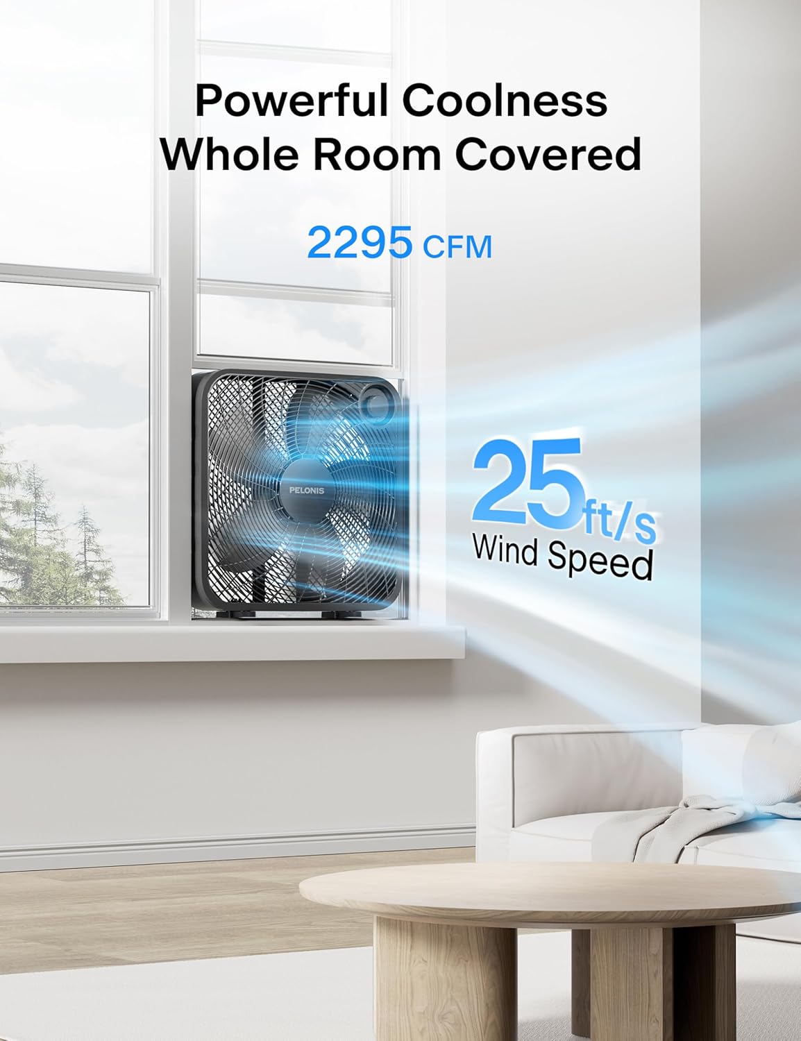Pelonis 20 Inch Box Fan - Powerful 3-Speed Floor & Window Fan with Superior Air Throw (2295 CFM)