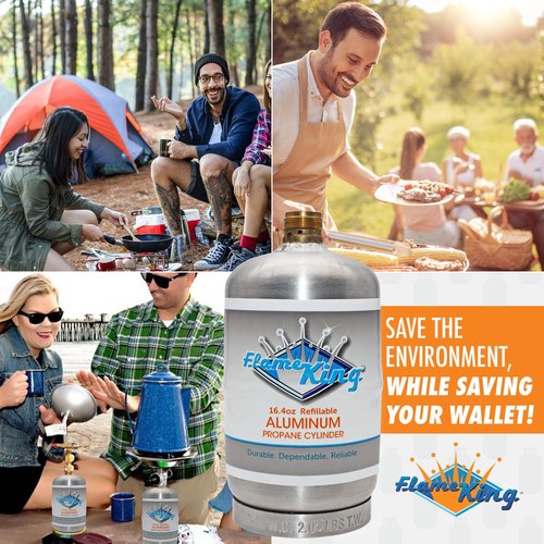 Flame King 1LB Empty Aluminum Propane Cylinder Tank - Corrosion-Resistant and Rust-Free, Great for Camping and Small Appliances