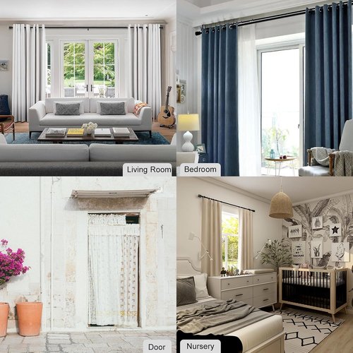 Byondeth Curtain Rods - Adjustable 16 to 144 Inches | 1 Inch Diameter | Black with Aluminium Finials