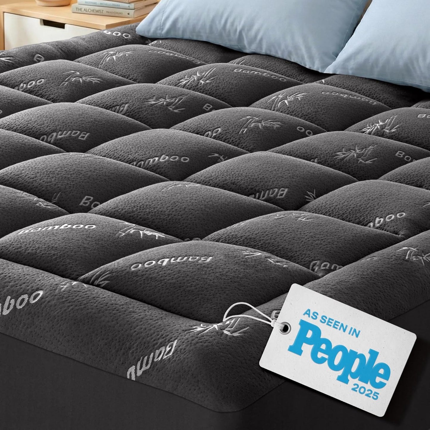 Niagara Sleep Solution King Size Mattress Topper - Ultra Soft Bamboo Viscose Pillow Top for Back Pain Relief | Naturally Cooling, Dark Gray