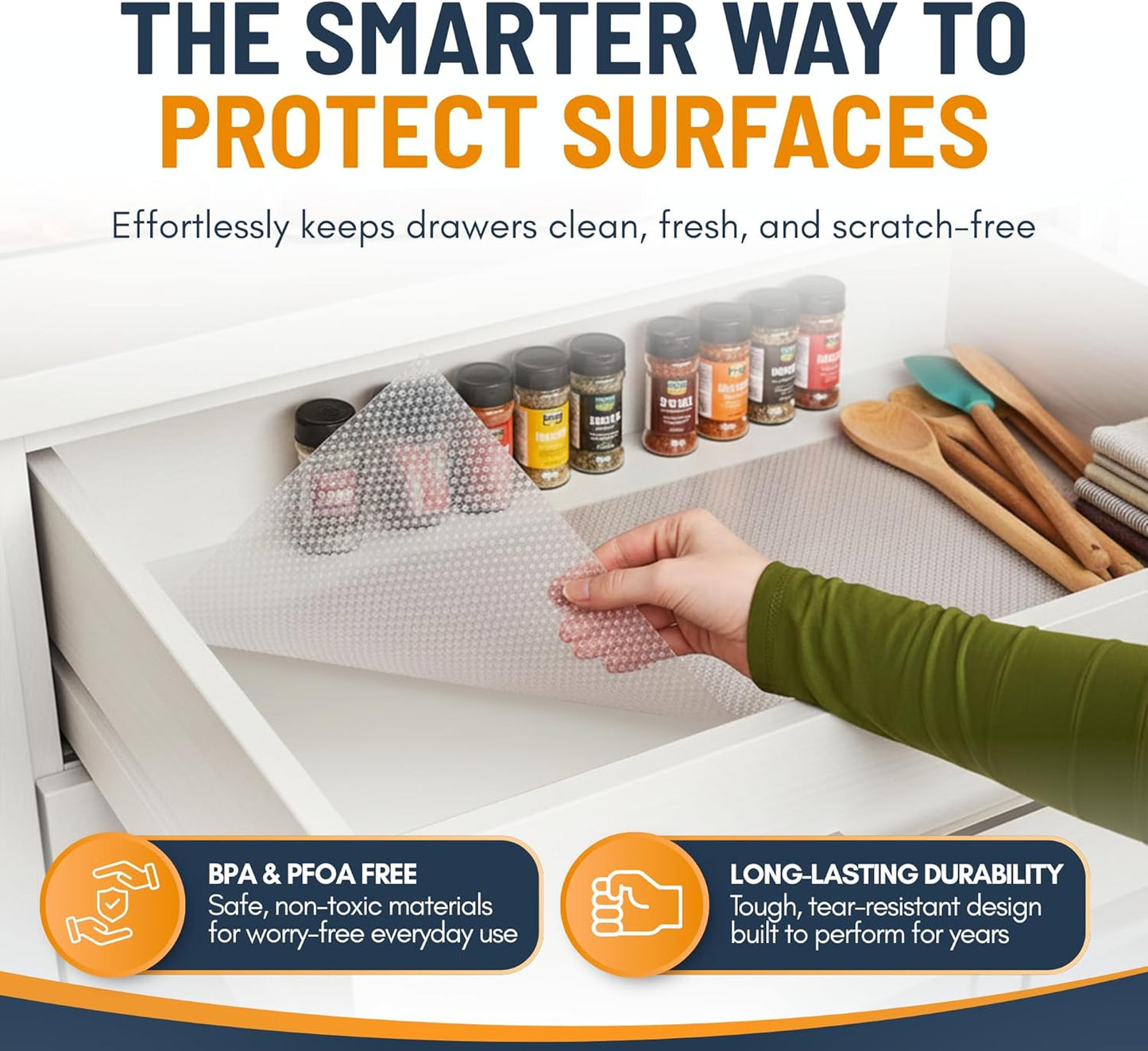 Linda's Essentials Non-Adhesive Shelf Liner - Non-Slip, Easy Clean Kitchen Cabinet Protector | 12 x 120 Inches