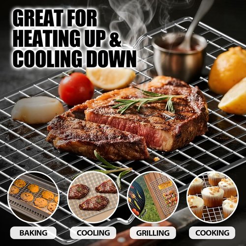 CUNSENR Stainless Steel Cooling Rack - Heavy Duty 10" x 14.75" for Baking & Roasting | Dishwasher Safe - 2 Pack