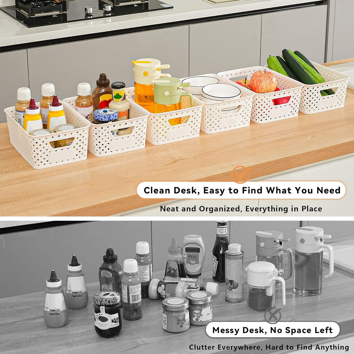 12 Pack Plastic Storage Baskets by [Brand Name] - Versatile Organizers with Handles & Labels for Cabinets, Closets, and Offices