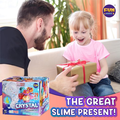 FunKidz 4 LB Huge Clear Glassy Slime Bucket - 64 FL OZ Premade Jumbo Slime Kit with 29 Add-Ins