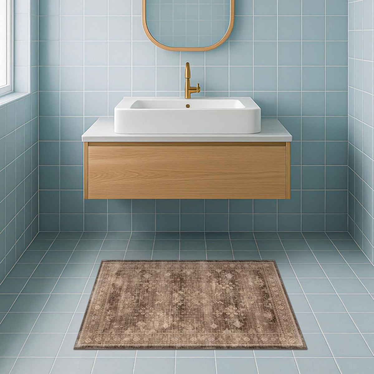 Regine Switzerland Brown 2x4 Entryway Runner Rug - Non-Slip, Washable, Vintage Taupe Design
