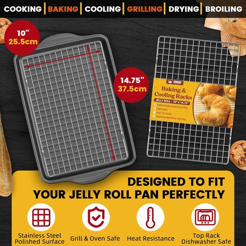 CUNSENR Stainless Steel Cooling Rack - Heavy Duty 10" x 14.75" for Baking & Roasting | Dishwasher Safe - 2 Pack