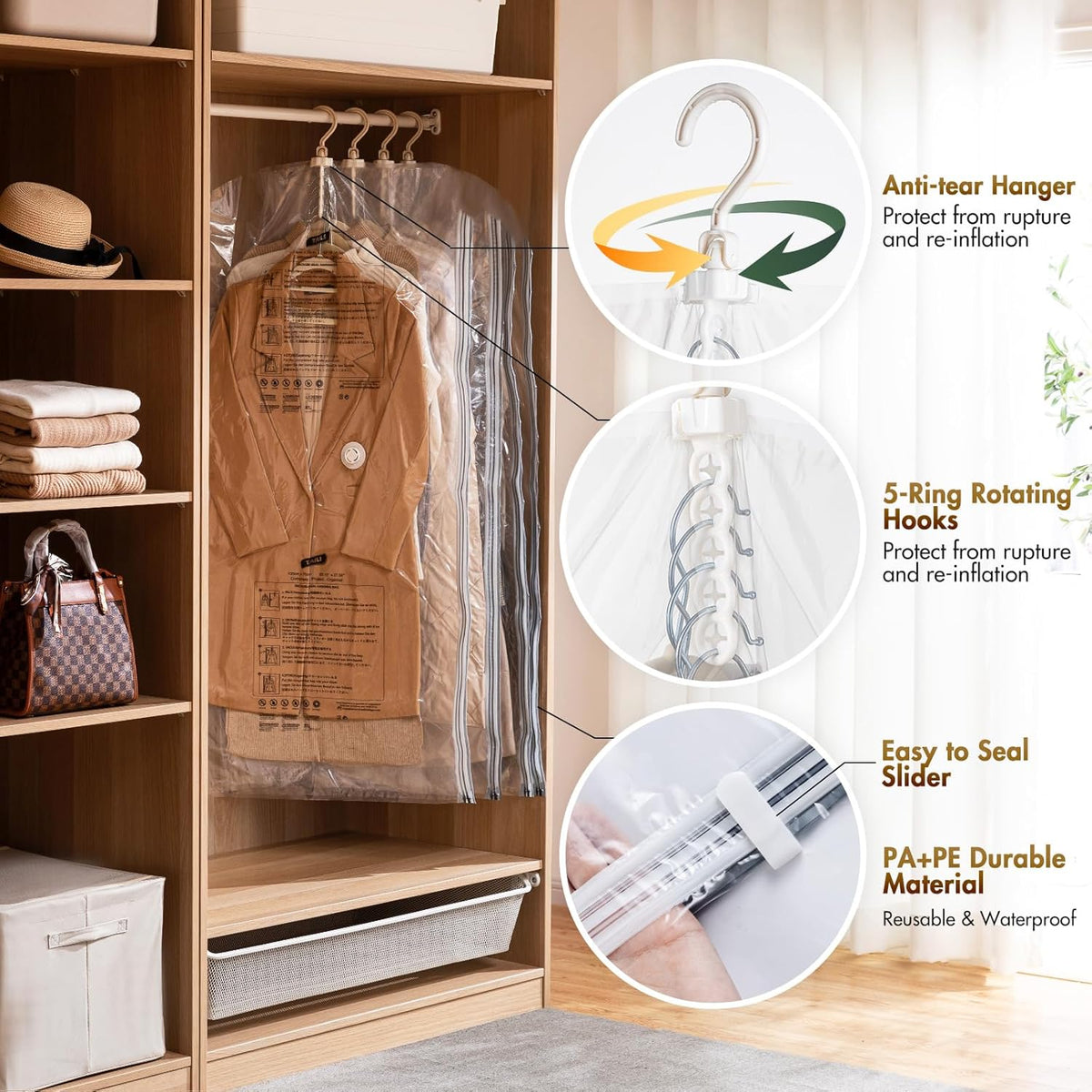 TAILI Vacuum Sealer Bags - Space-Saving Storage for Clothing & Travel | Jumbo Clear 6-Pack