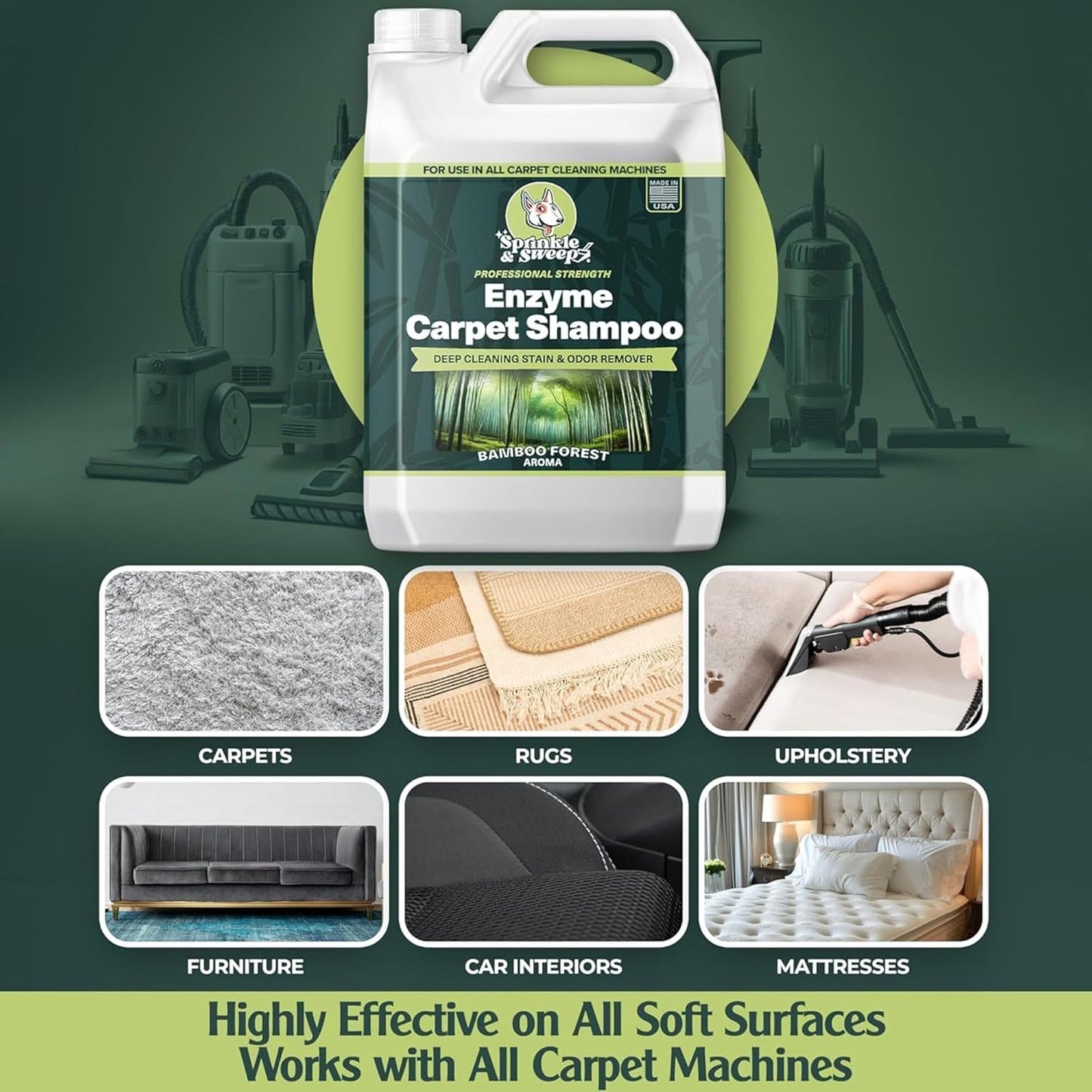 Sprinkle & Sweep Enzyme Carpet Shampoo - 64oz Deep Cleaning Pet Stain & Odor Remover | Urine & Accident Solution