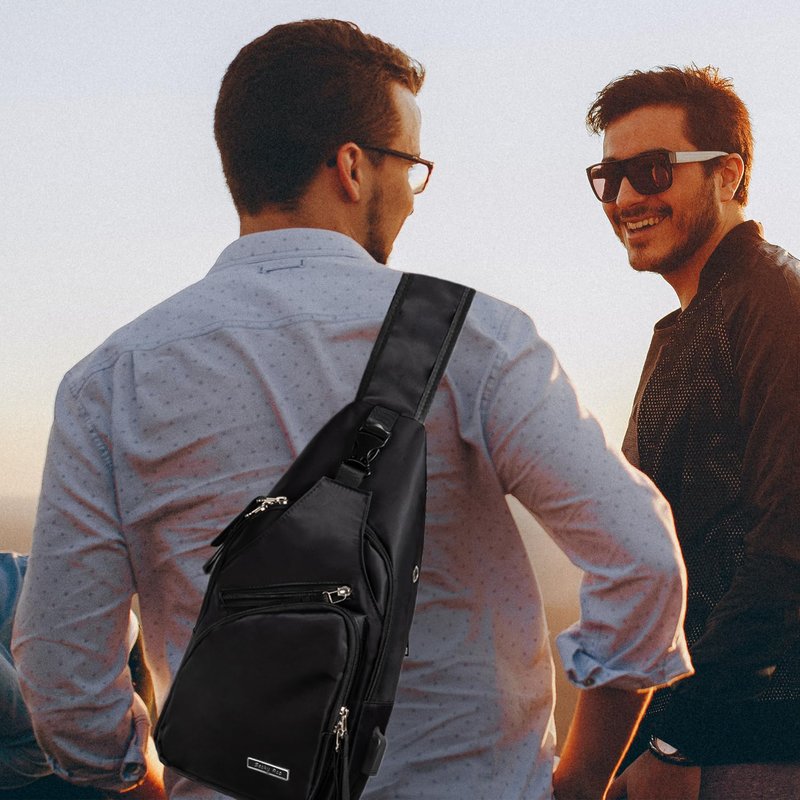 Seoky Rop Men Women Sling Backpack Nylon Water Resistant Shoulder Chest Crossbody Sling Bag with USB Charging Port Black
