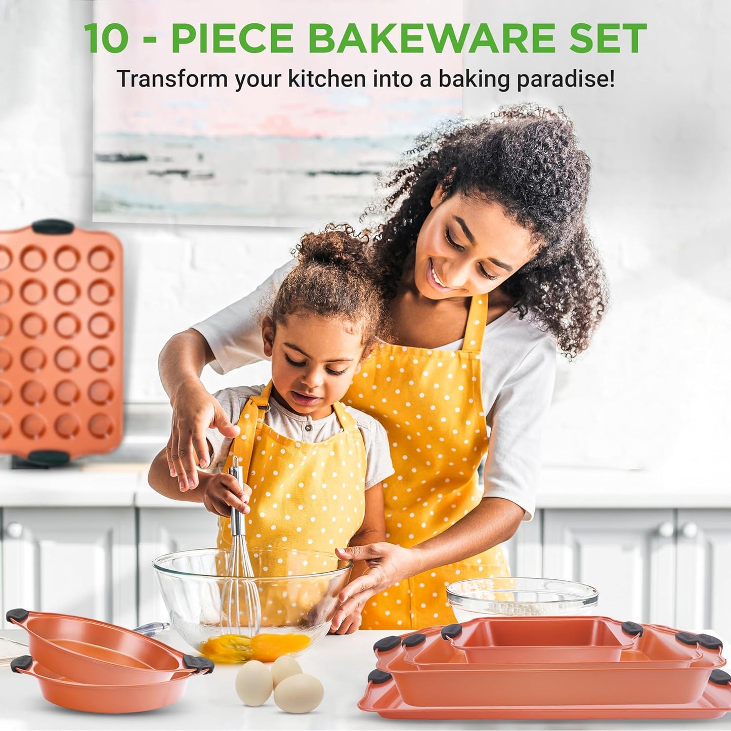 NutriChef 10-Piece Nonstick Baking Pans Set | Versatile Bakeware for Cookies, Cakes & Roasting