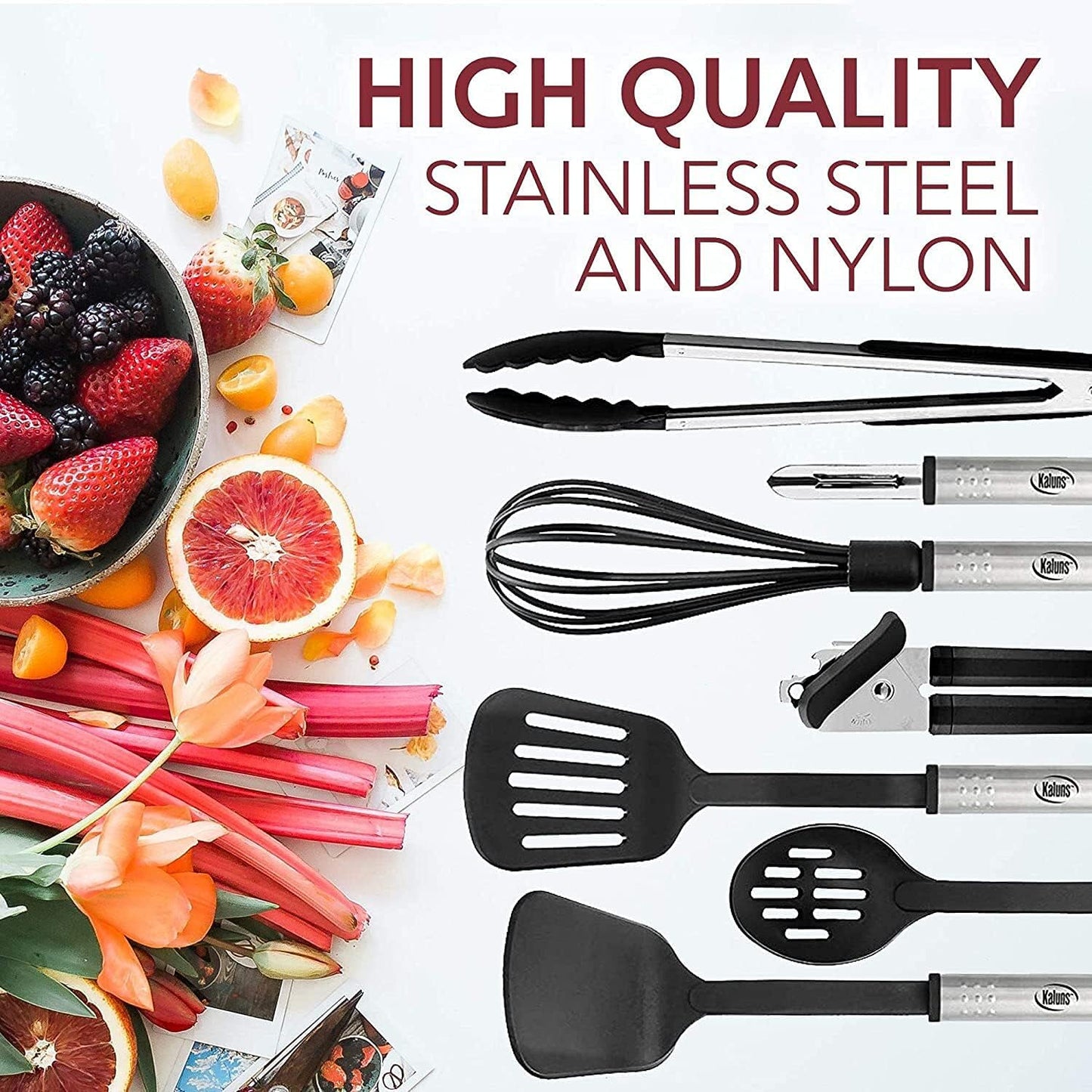 Skiennix 24-Piece Kitchen Utensils Set | Heat Resistant Nylon Tools with Stainless Steel Handles - Black