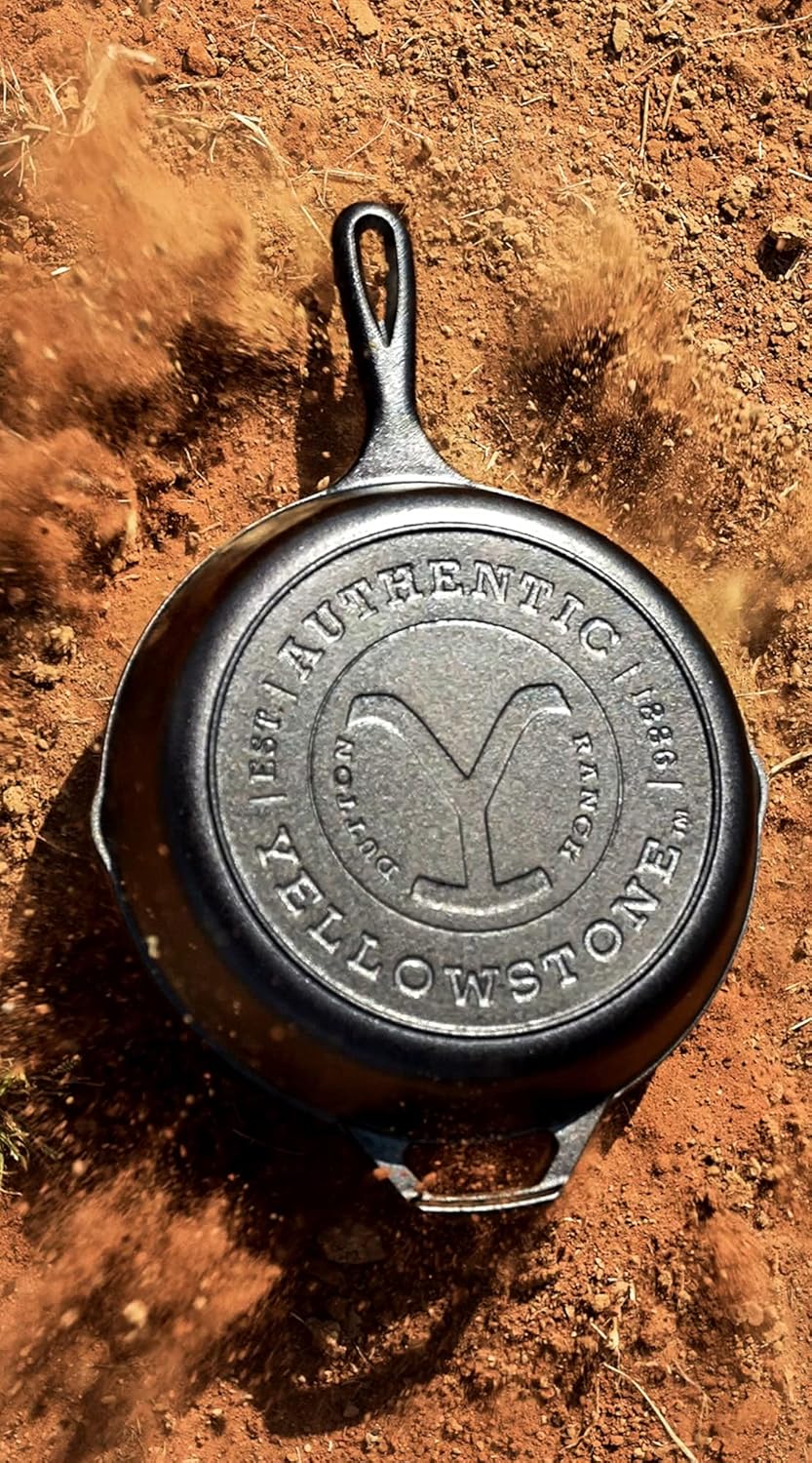 Lodge Yellowstone Stamped Cast Iron Skillet - Pre-Seasoned with Signature Teardrop Handle - 10.25 Inch