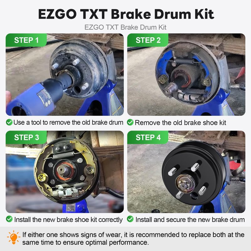 30-Tooth Golf Cart Brake Hub Repair Kit for 4 Cycle Gas EZGO TXT 1997-2008, Medalist 1997-1999, Include Brake Drum, Brake Shoes, Spring Kits, OEM# 21807G1, 70794G01, 27944G01 (NOT Fit Electric Model)