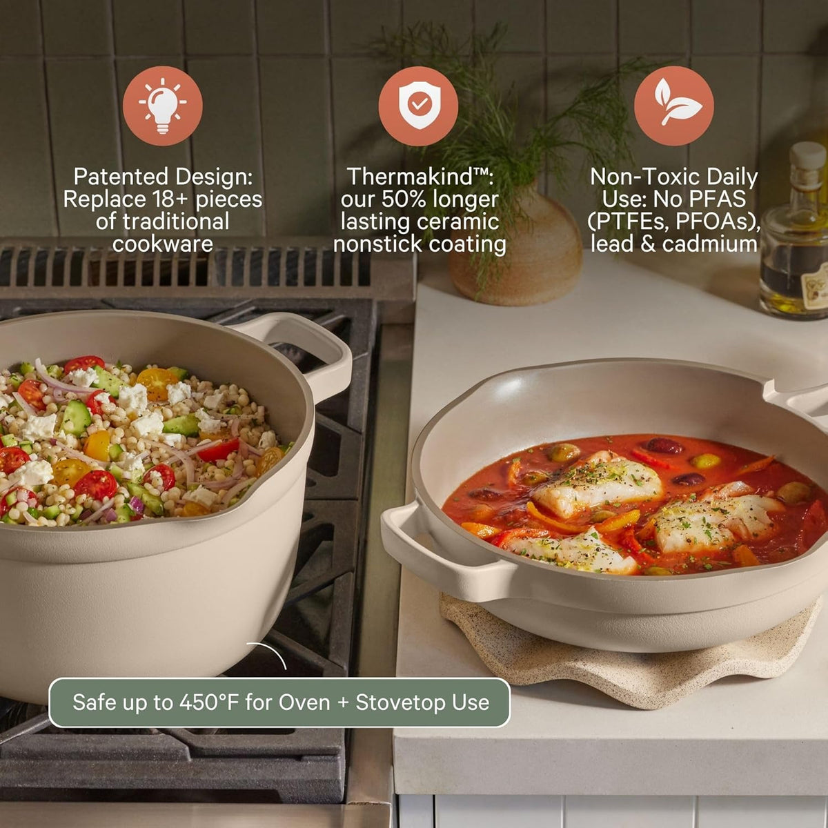 Our Place Cookware Duo - 7-Piece Ceramic Cookware Set with 10.5" Always Pan 2.0 & 5.5 Qt Pot | Induction & Oven Safe | Nonstick, Non-Toxic | Blue Salt