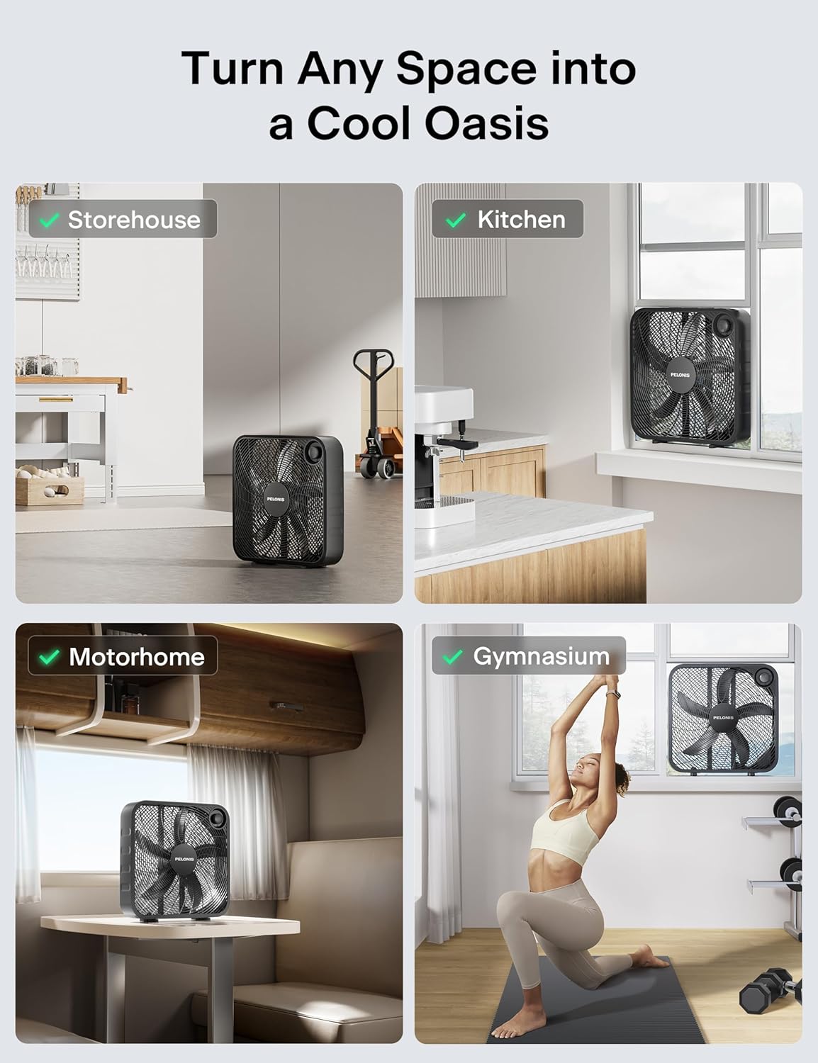 Pelonis 20 Inch Box Fan - Powerful 3-Speed Floor & Window Fan with Superior Air Throw (2295 CFM)