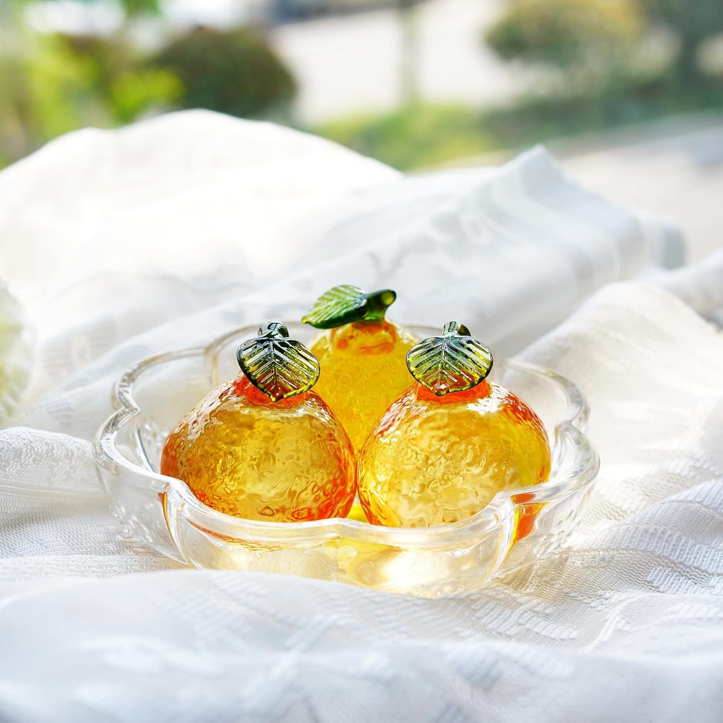 Skiennix 2-Inch Glass Orange Figurine - Hand Blown Crystal Tangerine Art Ornament for Home Decor