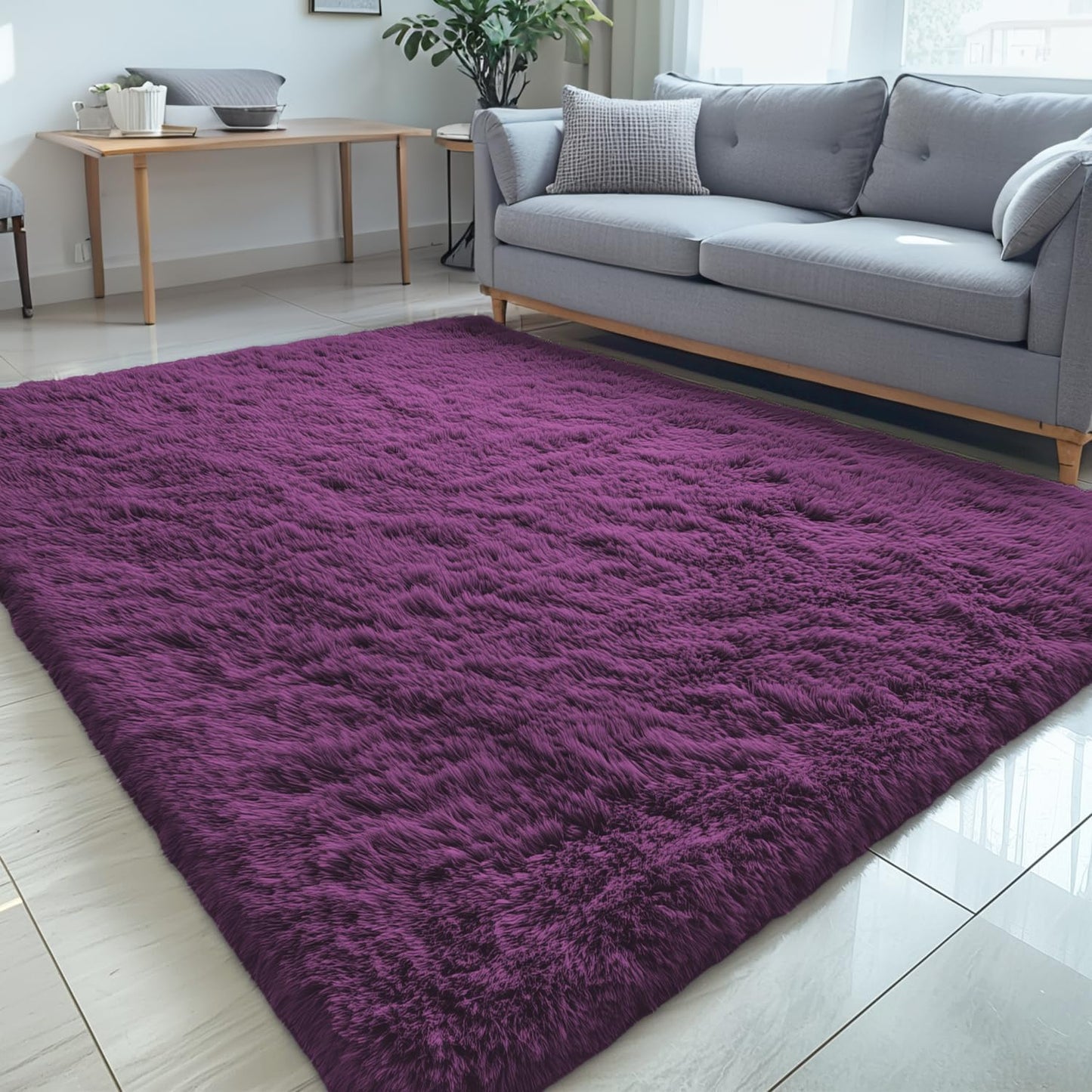 OLANLY Large Area Rug - Soft Fluffy Shaggy Carpet for Living Room & Bedroom | 5x8 Dark Purple