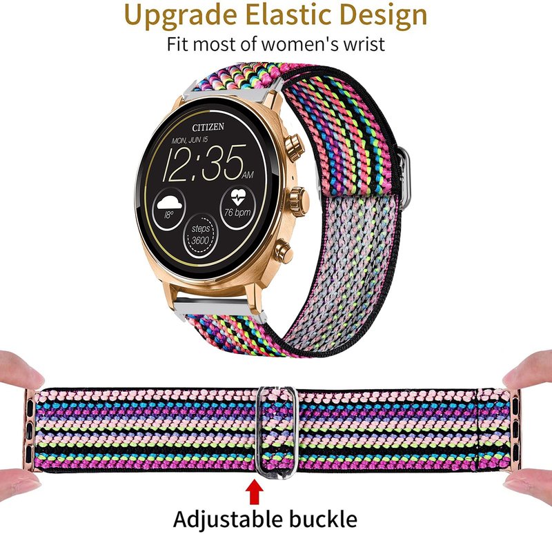 Lamshaw Compatible with iTouch Sport 4 / Sport 3 / AIR 3 40MM Smartwatch Bands, 20mm Stretch Elastics Nylon Adjustable Replacement Strap for Men & Women (Aztec Style Rainbow)