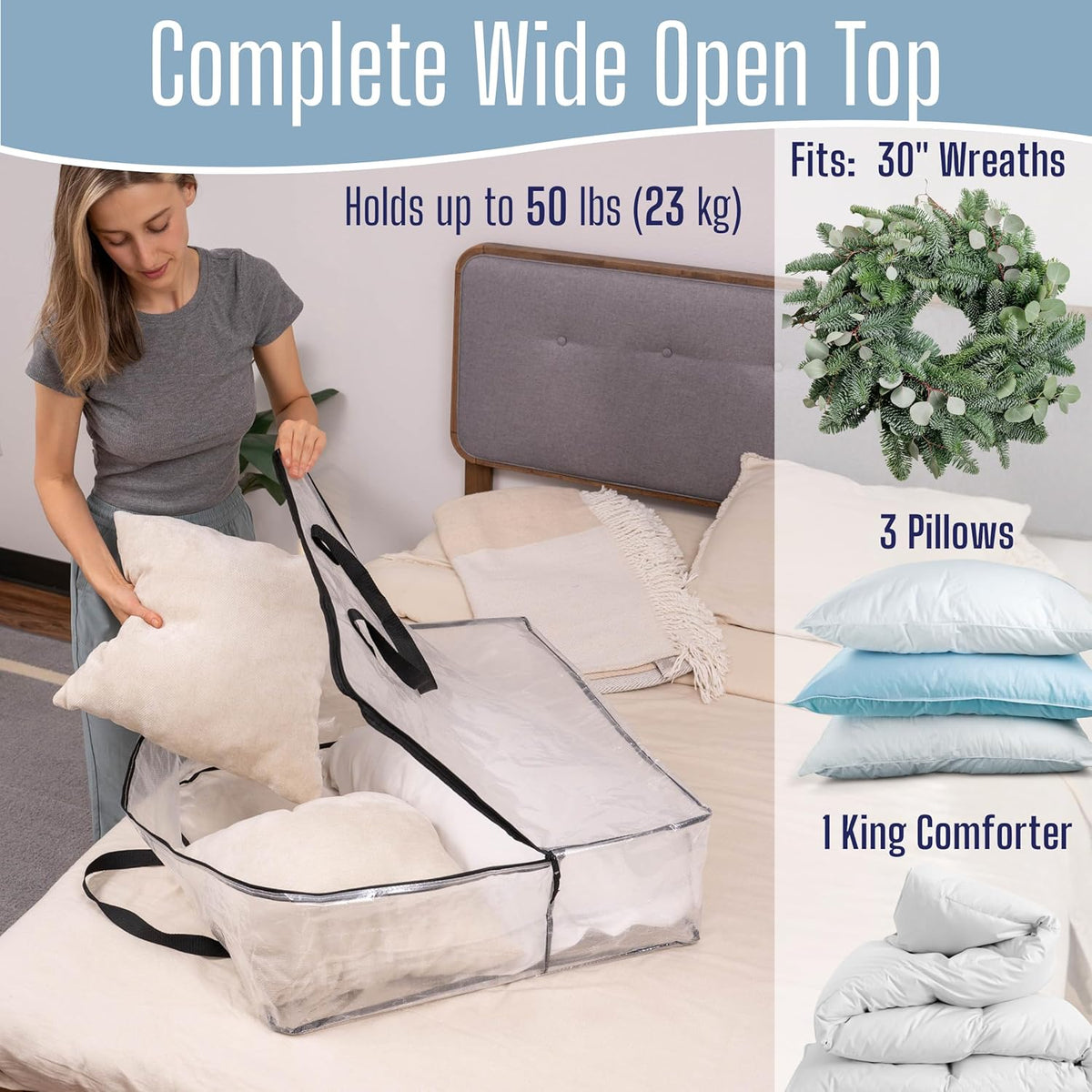 VENO Clear Moving Bags - 5 Pack Heavy Duty Storage Totes for 30" Wreaths, Clothes & Bedding
