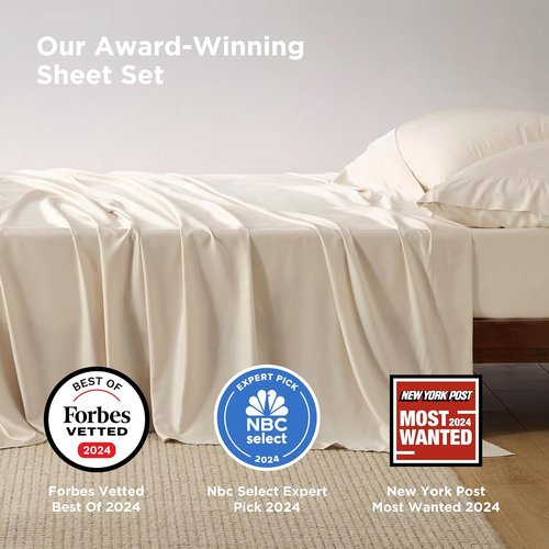 Bedsure Cooling Bed Sheets - Breathable Rayon from Bamboo | Full Size, Deep Pocket Up to 16 Inches, Light Beige