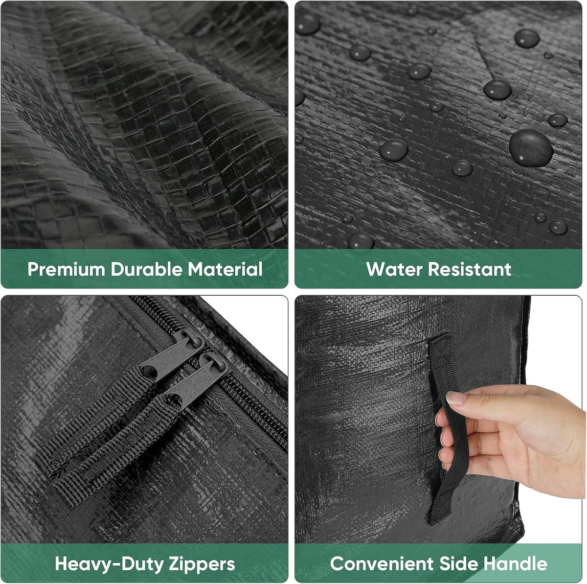 BALEINE 6-Pack Heavy-Duty Oversized Moving Bags - Reinforced Handles for Clothes Storage (Black)