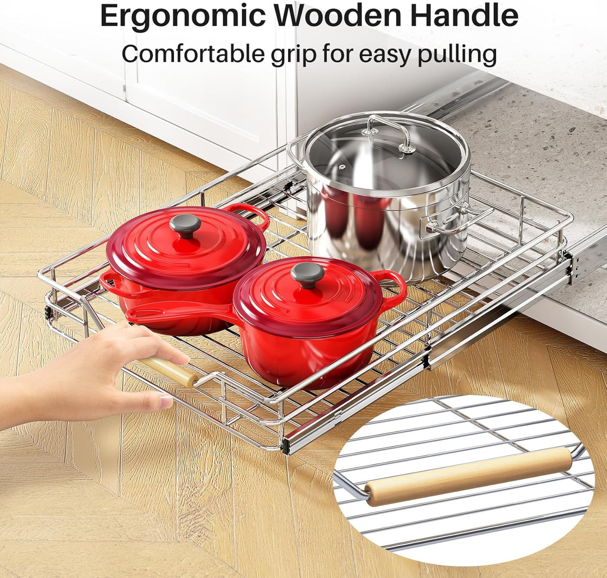 Skiennix Pull-Out Cabinet Organizer - Heavy-Duty Sliding Shelves for Pots & Pans | 15"W x 21"D