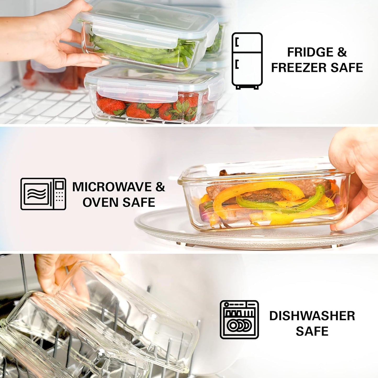 Razab 30 Oz Glass Meal Prep Containers - 16 Pc Set | Airtight, Leak-Proof, BPA-Free, Oven & Dishwasher Safe