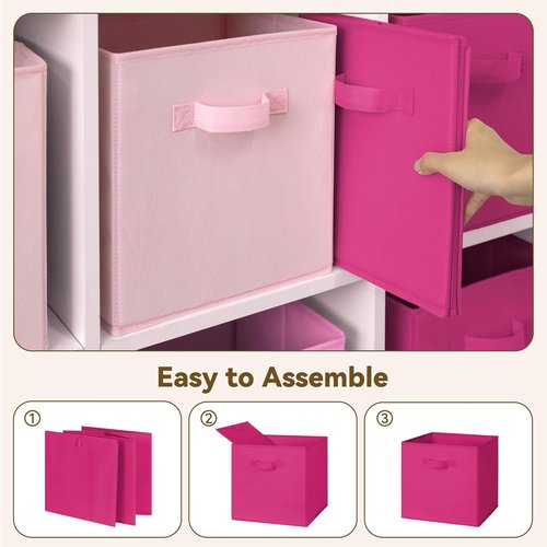 Granny Says 11-Inch Cube Storage Bins - Fabric Collapsible Organizer with Handle | Pink Gradient, 8-Pack