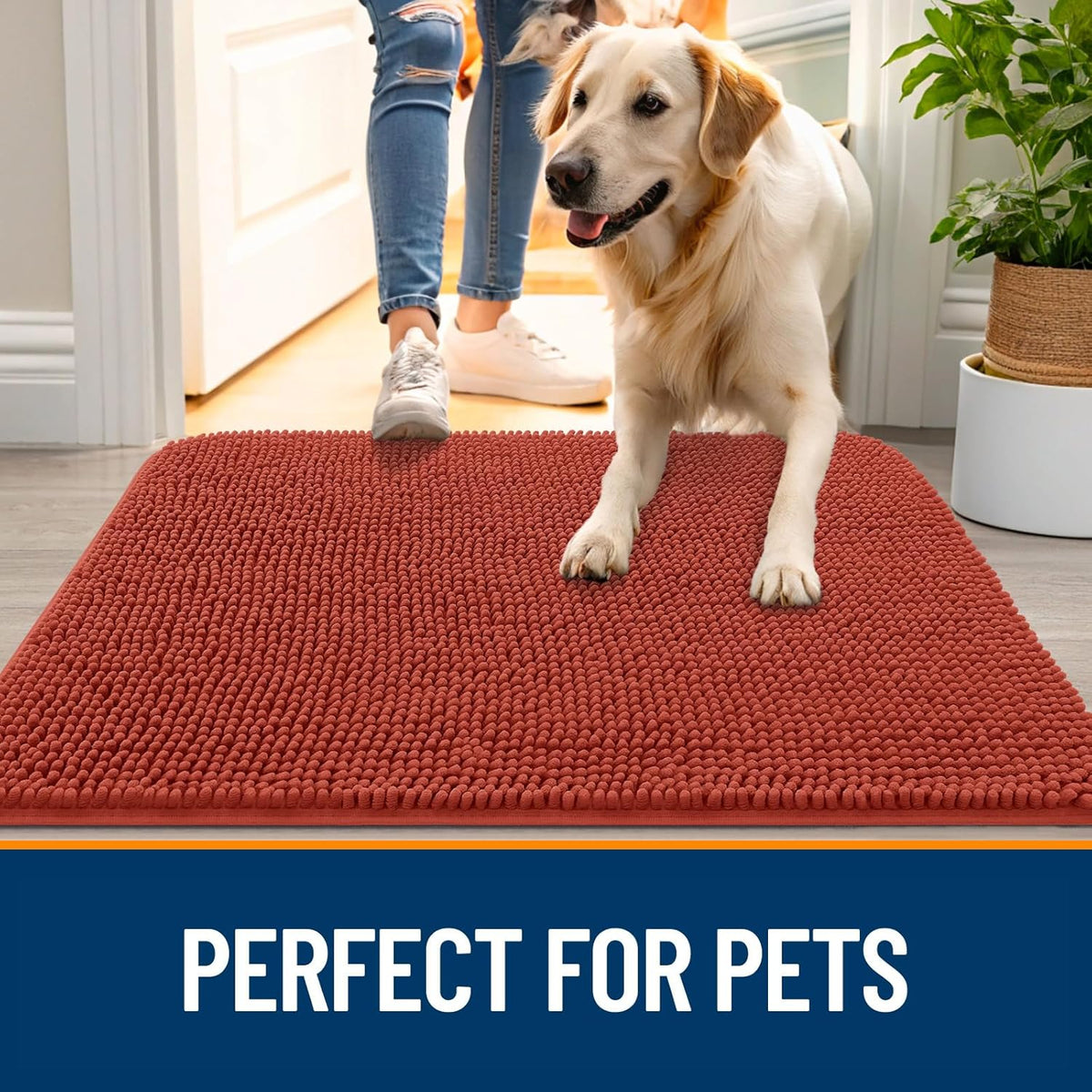 OLANLY Dog Door Mat - Absorbent Non-Slip Chenille Mat for Muddy Paws | 50x30, Maple Red