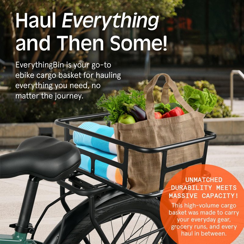 Retrospec EverythingBin Ebike Rear Basket, Large Rear Basket for Electric Bike 13x18x5.7 Easy Mounting, Strong, Durable, Weather Resistant Steel