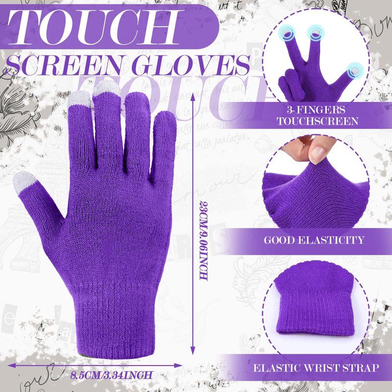 Tivi Tovo 4 Pcs Winter Knit Beanie Hat and Touchscreen Gloves Set for Women Men Warm Acrylic Cap and Gloves Set(Black, Purple,Knit)