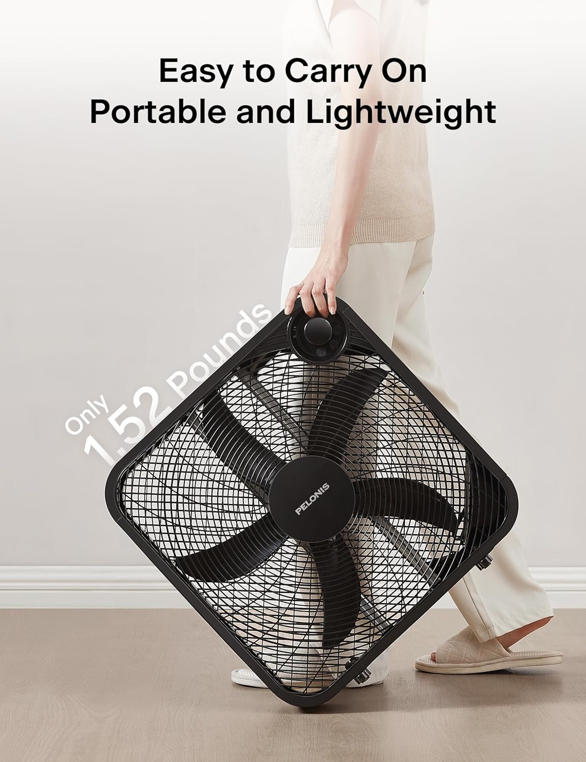 Pelonis 20 Inch Box Fan - Powerful 3-Speed Floor & Window Fan with Superior Air Throw (2295 CFM)