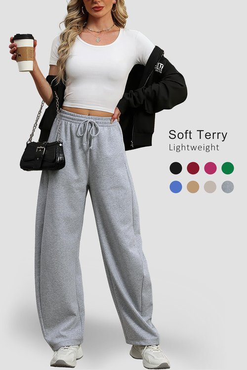 DISCIPBUSH Baggy Barrel Pants Women - Extra Loose Long Wide Leg Pants Women Lounge Athletic Barrel Joggers Light Gray M