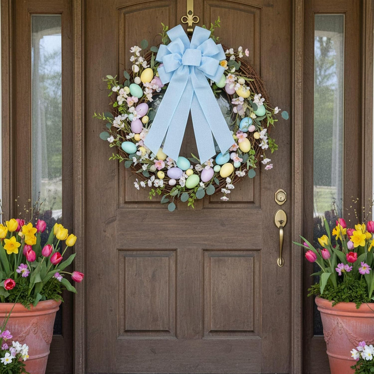 Skiennix Baby Blue Large Bow - 11x21 Inch Linen Texture Wired Ribbon for Wreaths & Decor