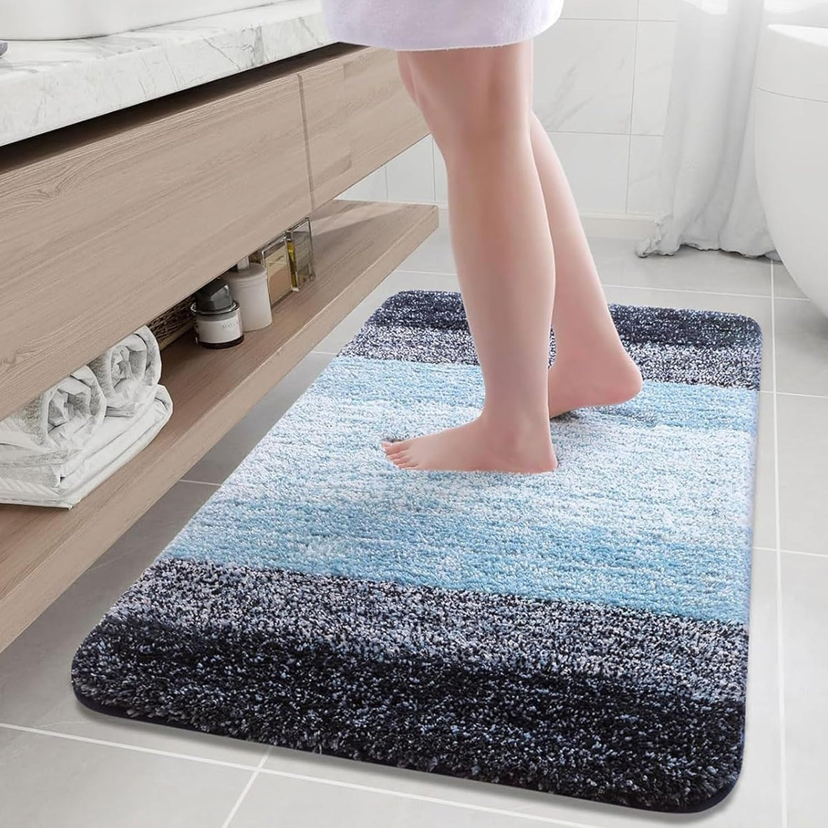Arotive Microfiber Bath Rug - Soft, Absorbent, Non-Slip Design | 36x24 Blue Rectangular Mat