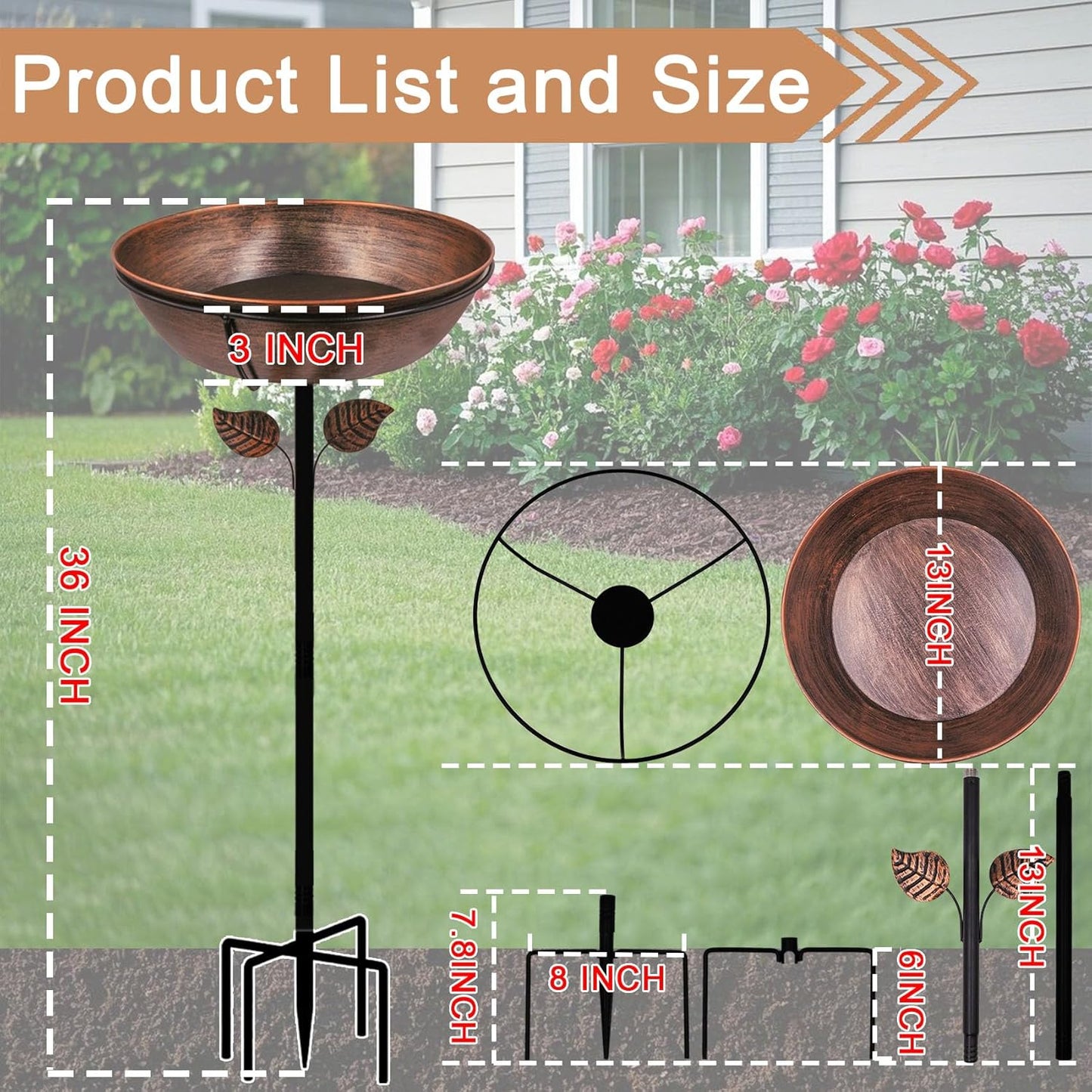 Metal Bird Bath by [Brand Name] - 13" Removable Bowl with Stable Stake | Easy to Clean Garden Decor