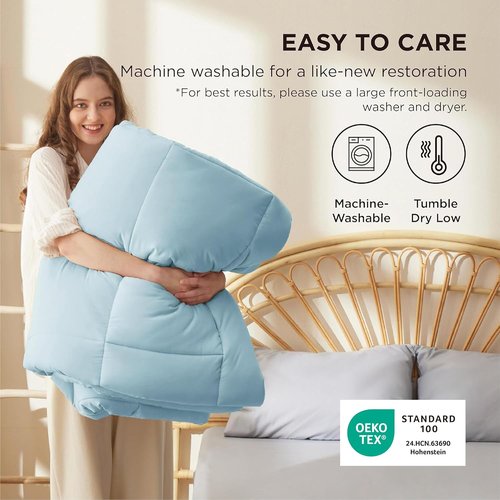 Bedsure Comforter Duvet Insert - All-Season Quilted Down Alternative Bedding, Light Spa Blue, Full Size 86 x 82 Inches