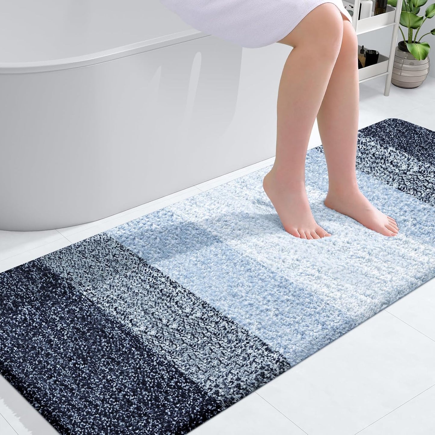 OLANLY Bathroom Runner Rugs - Extra Soft Microfiber, Quick-Dry & Washable | 59x24 Navy Blue Bath Mat