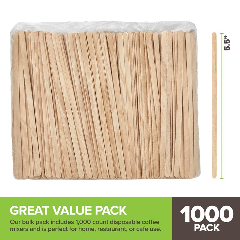 1000 Count Wooden Coffee Stir Sticks, Bulk Wood Stirrers for Coffee and Tea, Disposable Drink Stirrers for Hot Drinks, 5.5 Inch Wooden Coffee Stirrers for Home, No Plastic Stir Sticks, Stock Your Home