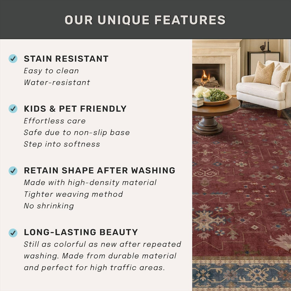 Regine Switzerland Dark Red Hallway Runner Rug - 10ft Washable Non-Slip Indoor Mat | Soft Boho Floral Design