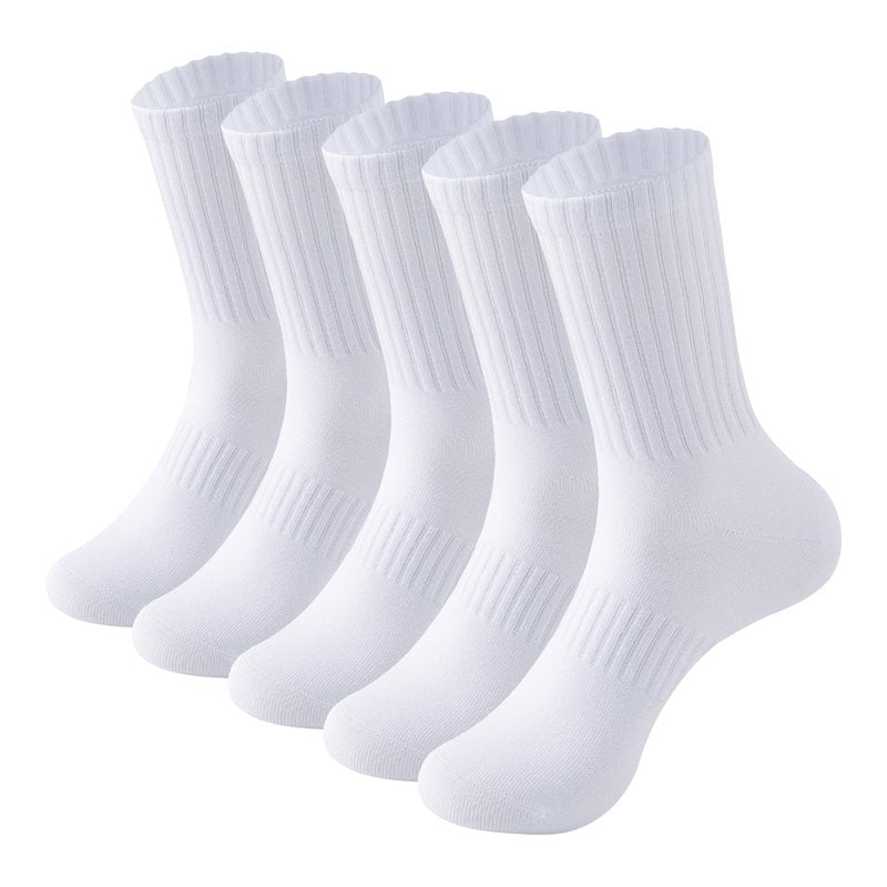 MAGIARTE Mens Athletic Cotton Crew Socks Moisture Wicking Running Cycling Multi Sports Socks for Men 5 PACK (Color #01L White)