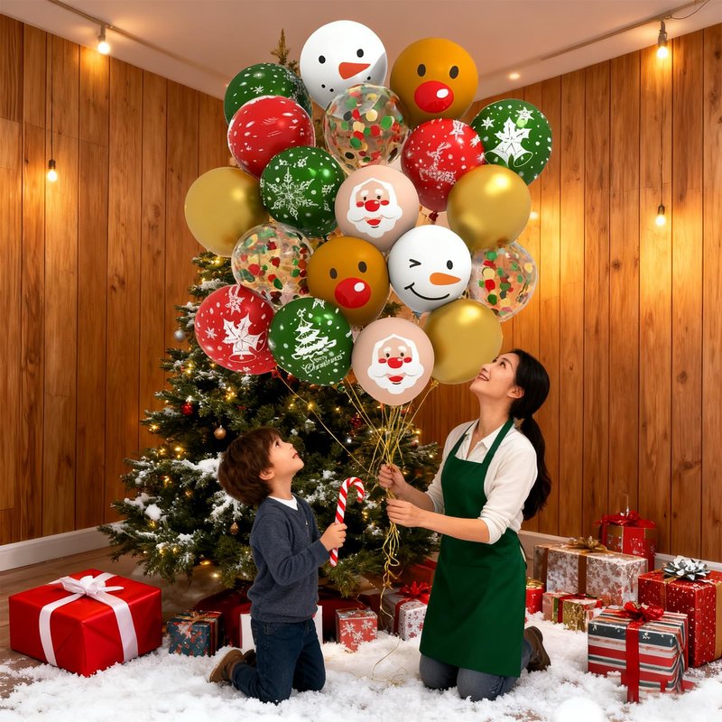 50Pcs 12IN Christmas Balloons Holiday Party Decorations with Santa Claus and Snowman Designs, Perfect for Christmas, Home, and Office Celebrations
