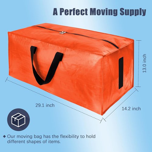 HOMESURE Large Water-Resistant Moving Bags - 12 Pack Heavy Duty Storage Totes with Zippers & Handles | Space-Saving Orange Design